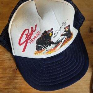 Authentic Vintage 1988 Stowe Vermont Trucker Hat with Bear Design